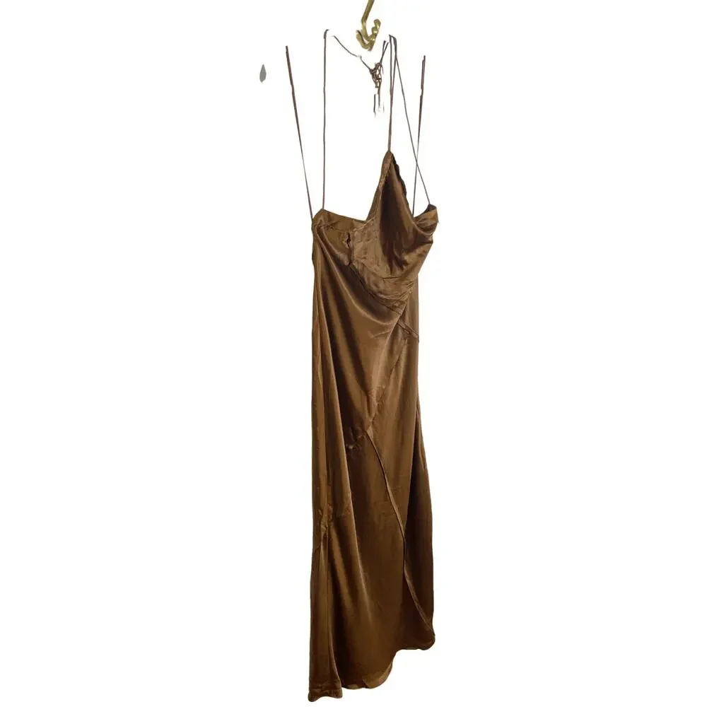 Retrofete Sylvia Dress Maxi Halter Satin Patchwork Raw Edge Formal Party Prom XL - Picture 4 of 15